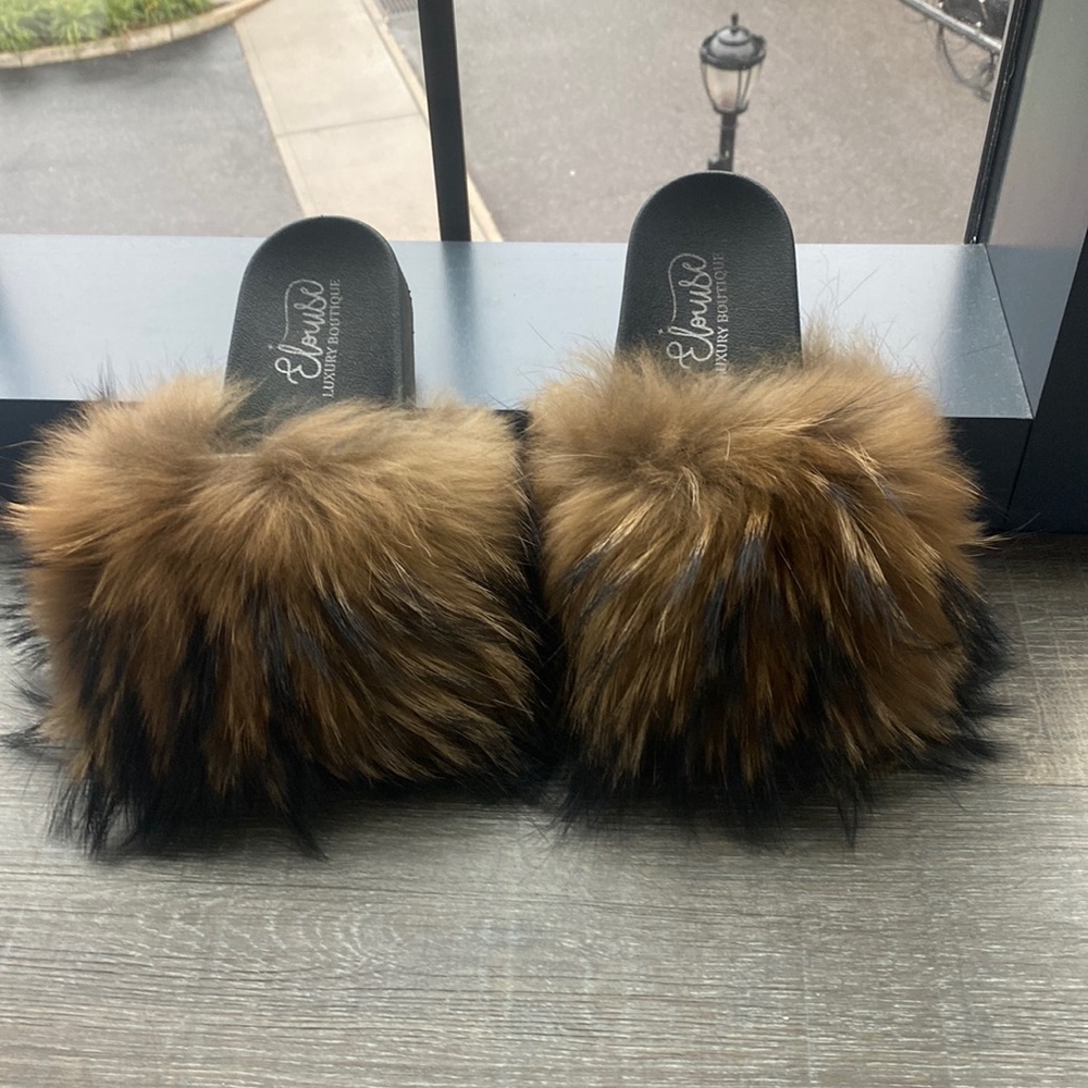Real raccoon fur slides